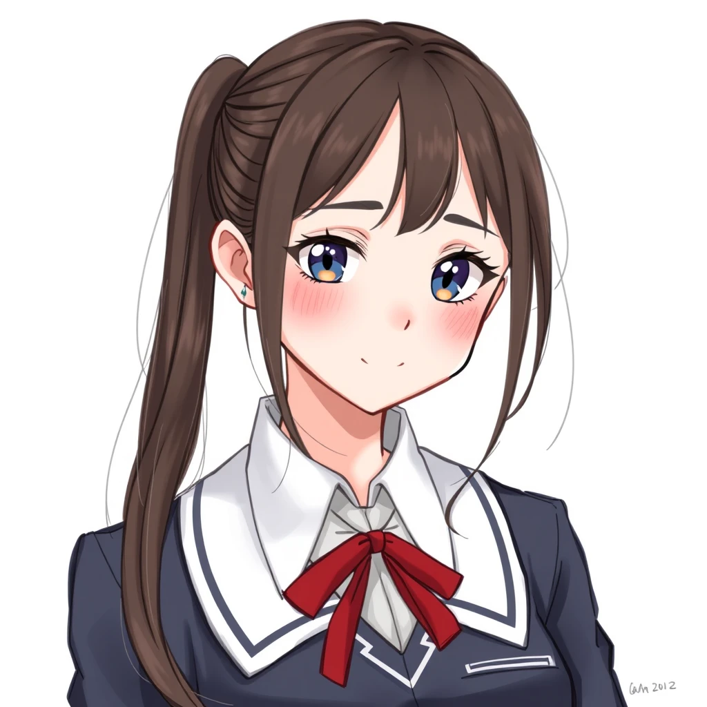 "Draw a really pretty girl in a school uniform in realistic style." - Image