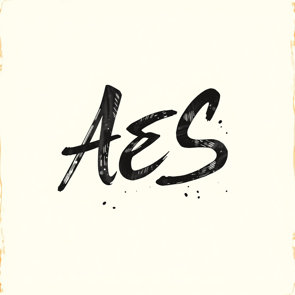 Bold, hand-drawn masculine signature for initials AES, featuring thick, confident strokes. Rugged edges reminiscent of weathered stone. Dynamic curves suggest motion, power. Deep charcoal on cream parchment. Subtle ink splatter adds raw energy. Evokes vintage explorer's journal. Timeless yet modern aesthetic. - Image