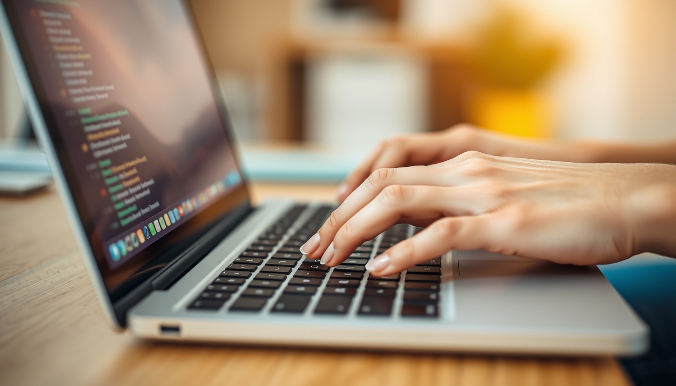 Close up, woman's hand typing on laptop computer keyboard. Businesswoman online working on laptop computer, surfing the internet, searching for information at home office, e-learning.