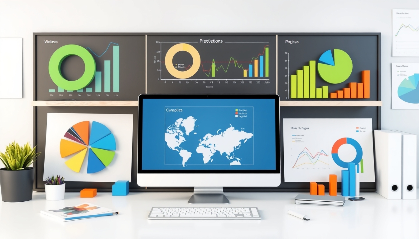 Organized Workspace with 3D Pie Charts and Graphs, Ideal for Business Presentations, Copy Space Available