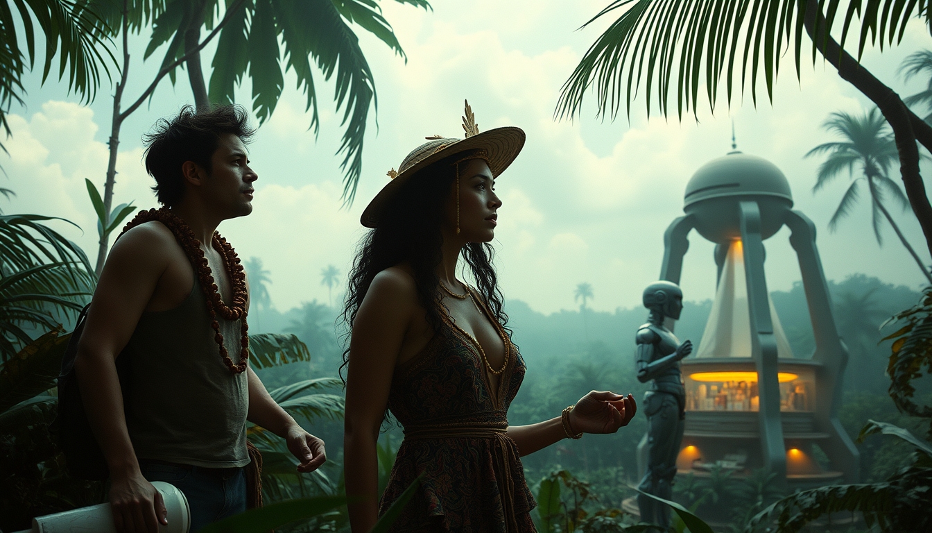 A male and female go on a spiritual quest in the Amazon Jungle and have a psychedelic experience by smoking mushrooms. They journey to the center of the jungle and find a futuristic city that has robots selling cigarettes.