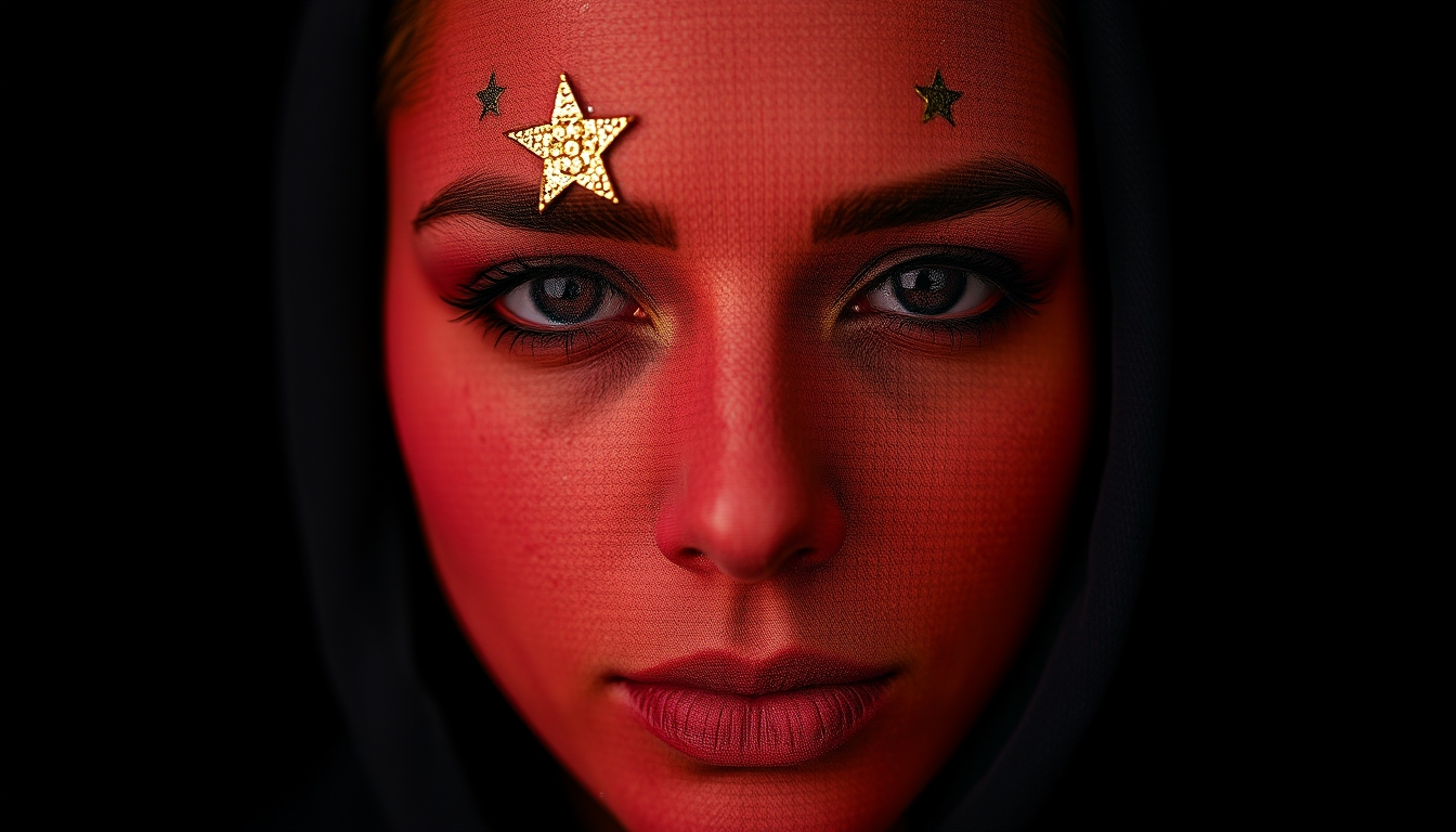 Woman's face covered in stars. - Image