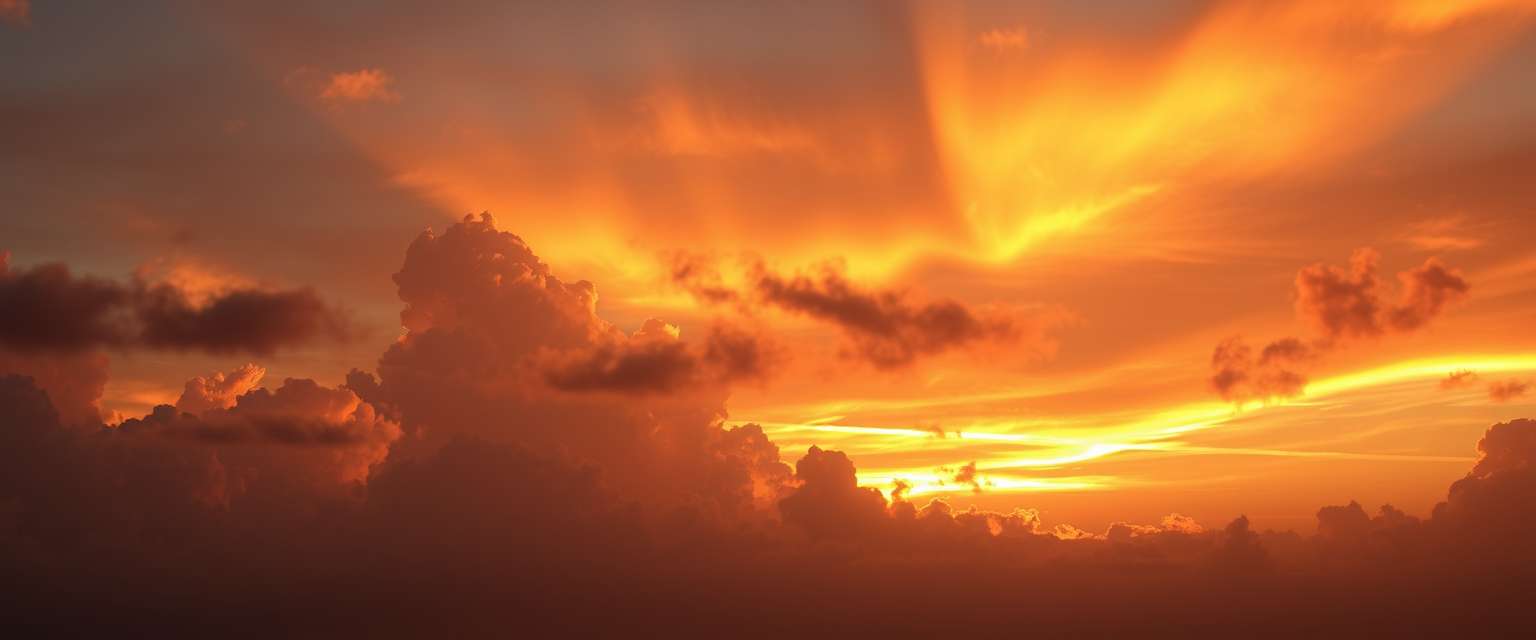 fiery sunset, clouds, high quality, photorealistic, evening sky, reflection, serene - Image