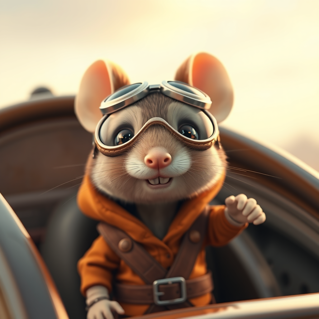 a cute mouse pilot wearing aviator goggles, unreal engine render, 8k