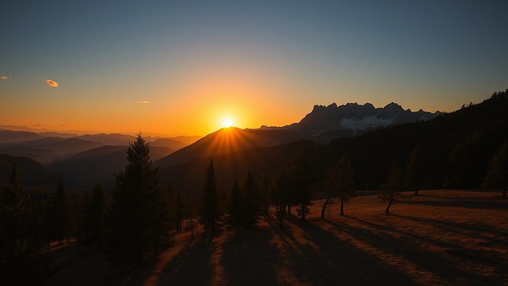 Sunset over the Dolomites, Tuscany, Italy, a picture, art photography, Flickr contest winner, long shadows, Dolomites, in the Dolomites, very long shadows, casting long shadows, long cast shadows, sparse pine forest long shadows, wonderful shadows.