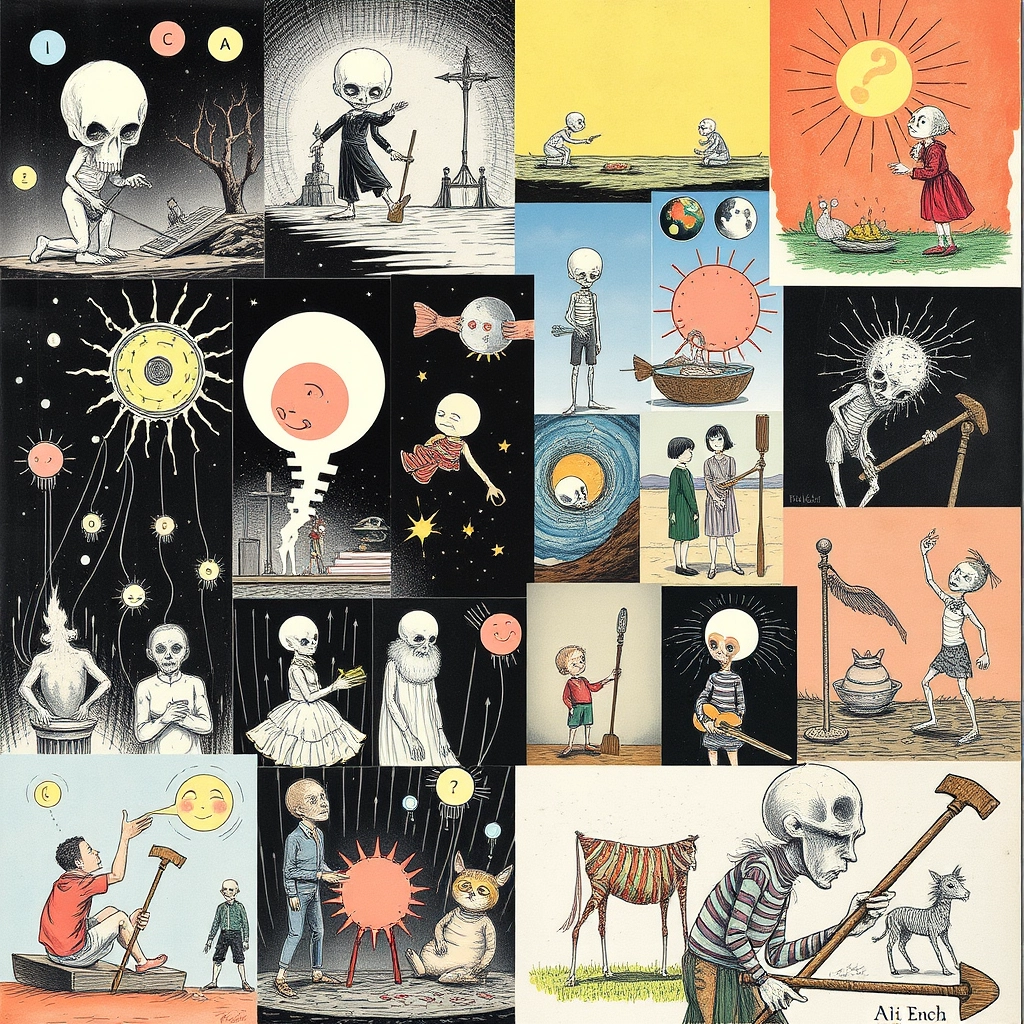 Collage of various strange and terrible illustrations.