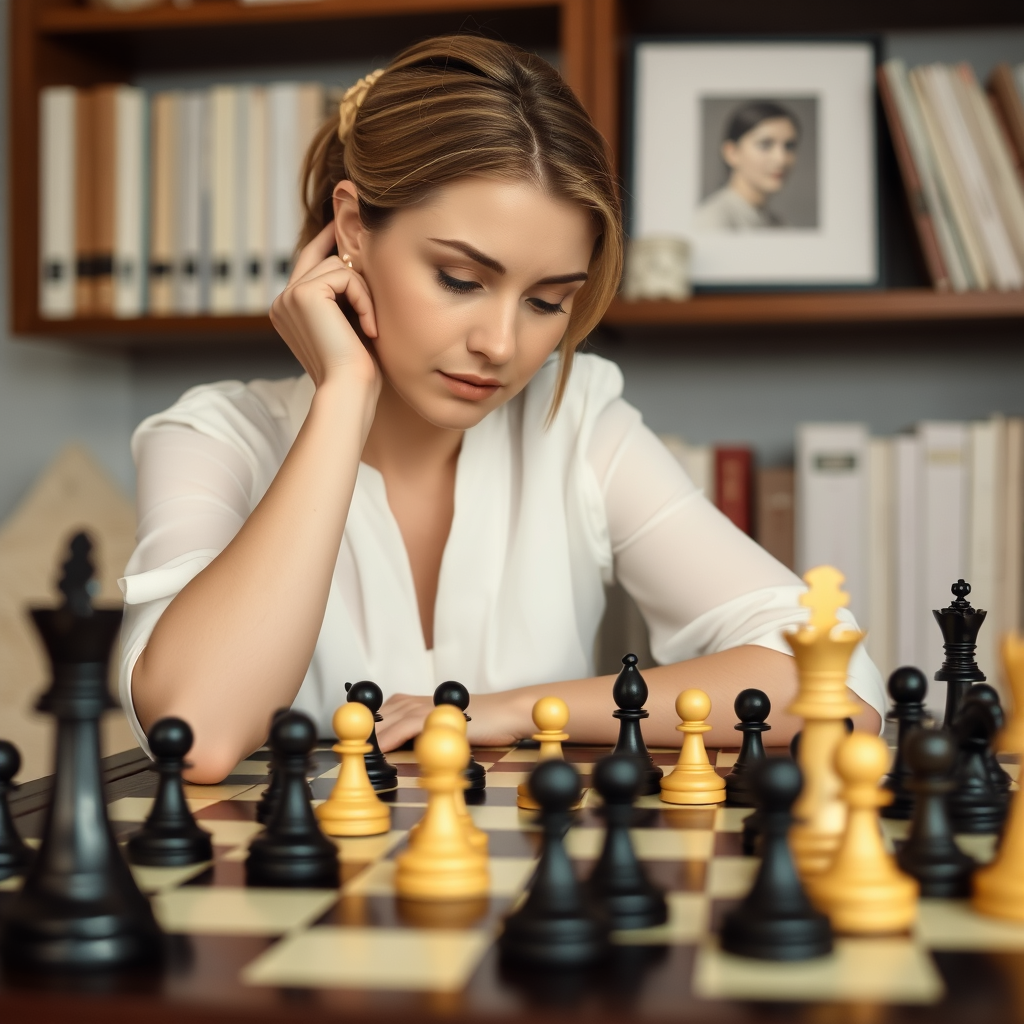 white woman playing chess