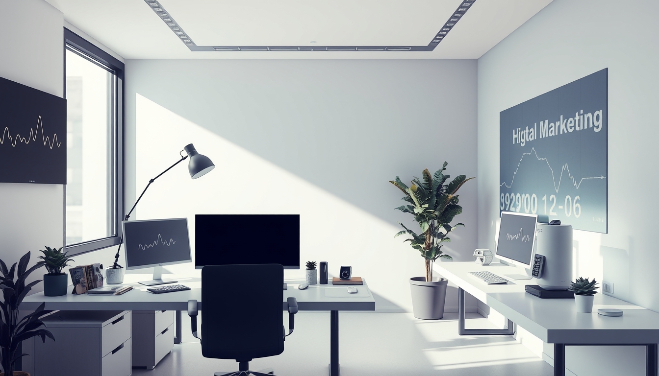 Modern Digital Marketing Workspace in Soft Tones with High Contrast 3D Render - Image