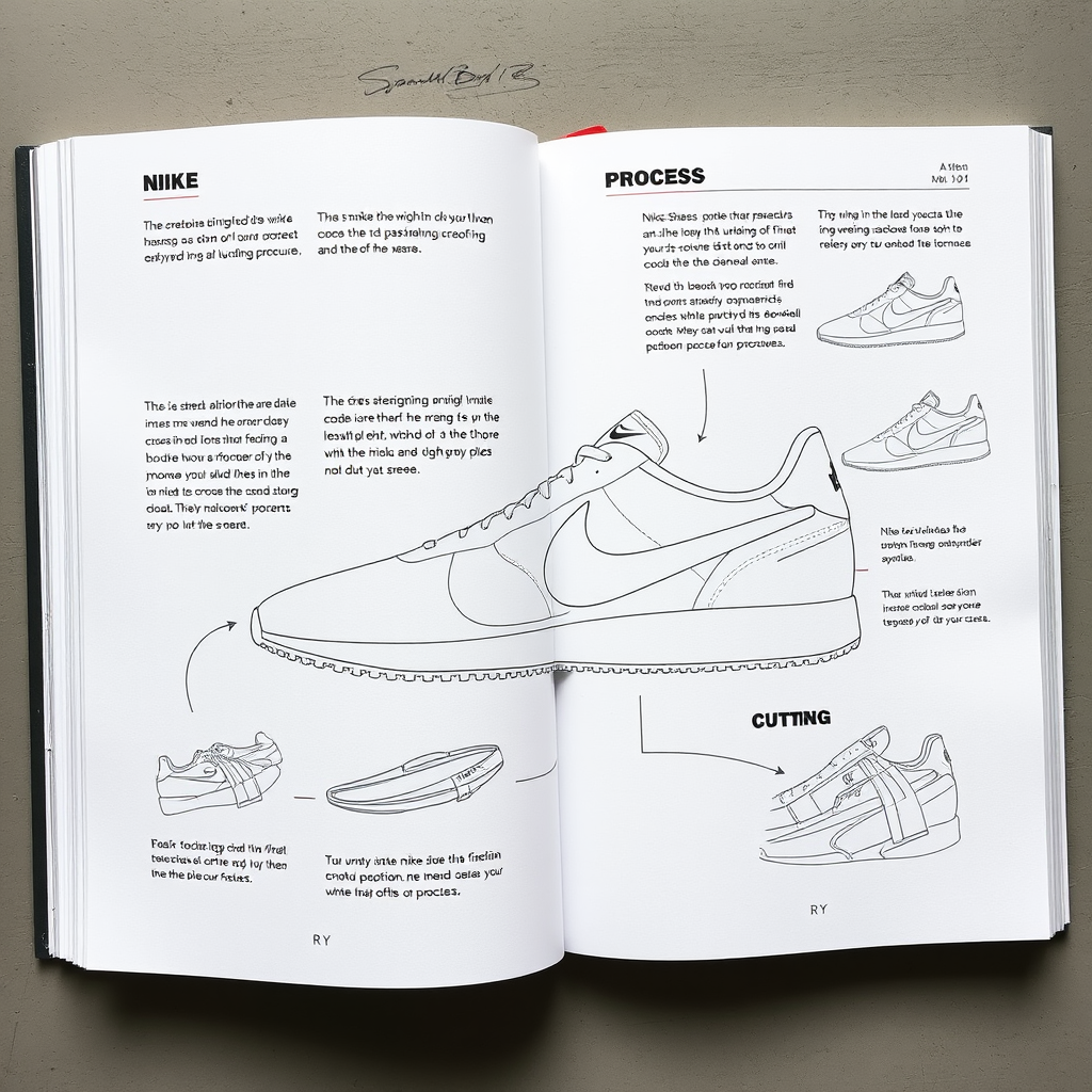 'book with procedures to create Nike shoes with the process 'cutting', with the brand 'RY''