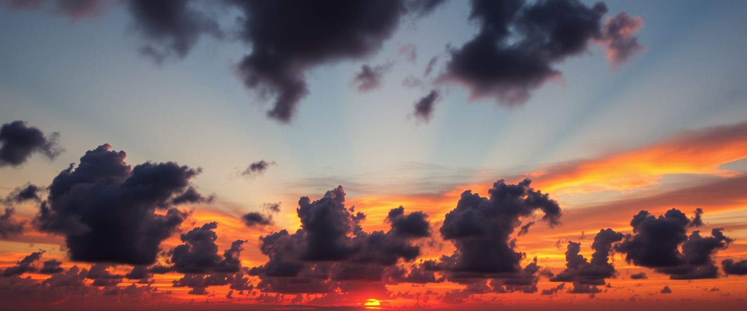 Dramatic, fiery sunset, clouds, silhouettes, high quality, photorealistic, evening sky, reflection, serene, seashells.