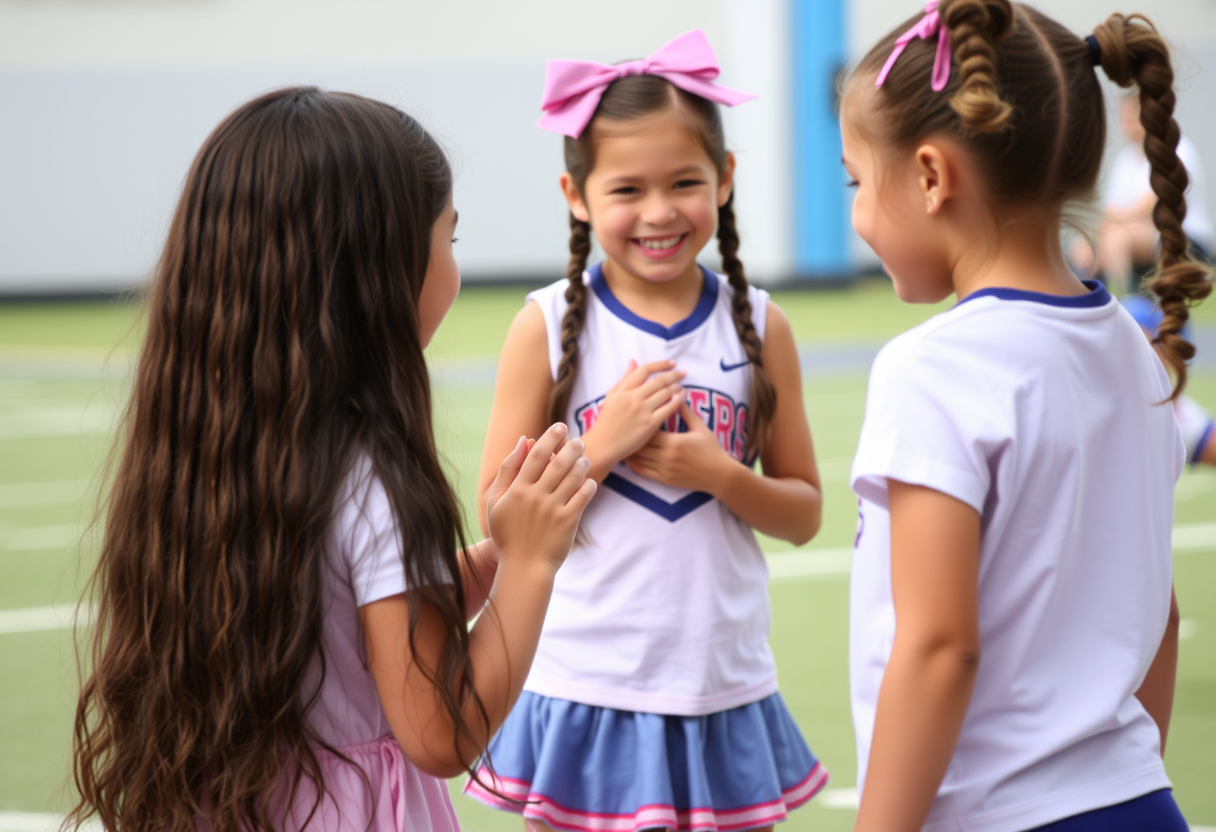 A bratty girl at cheer camp playfully helps her best friend get dressed.