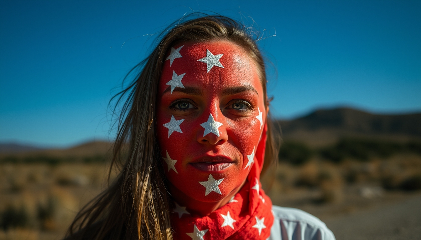 Woman's face covered in stars. - Image