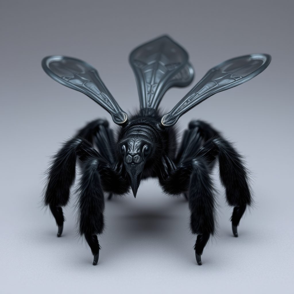 This animal has 7 legs, it is black, it has 5 wings.