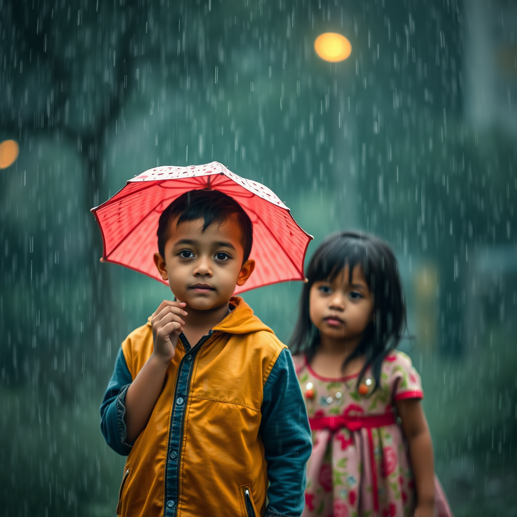 boy and girl in rain