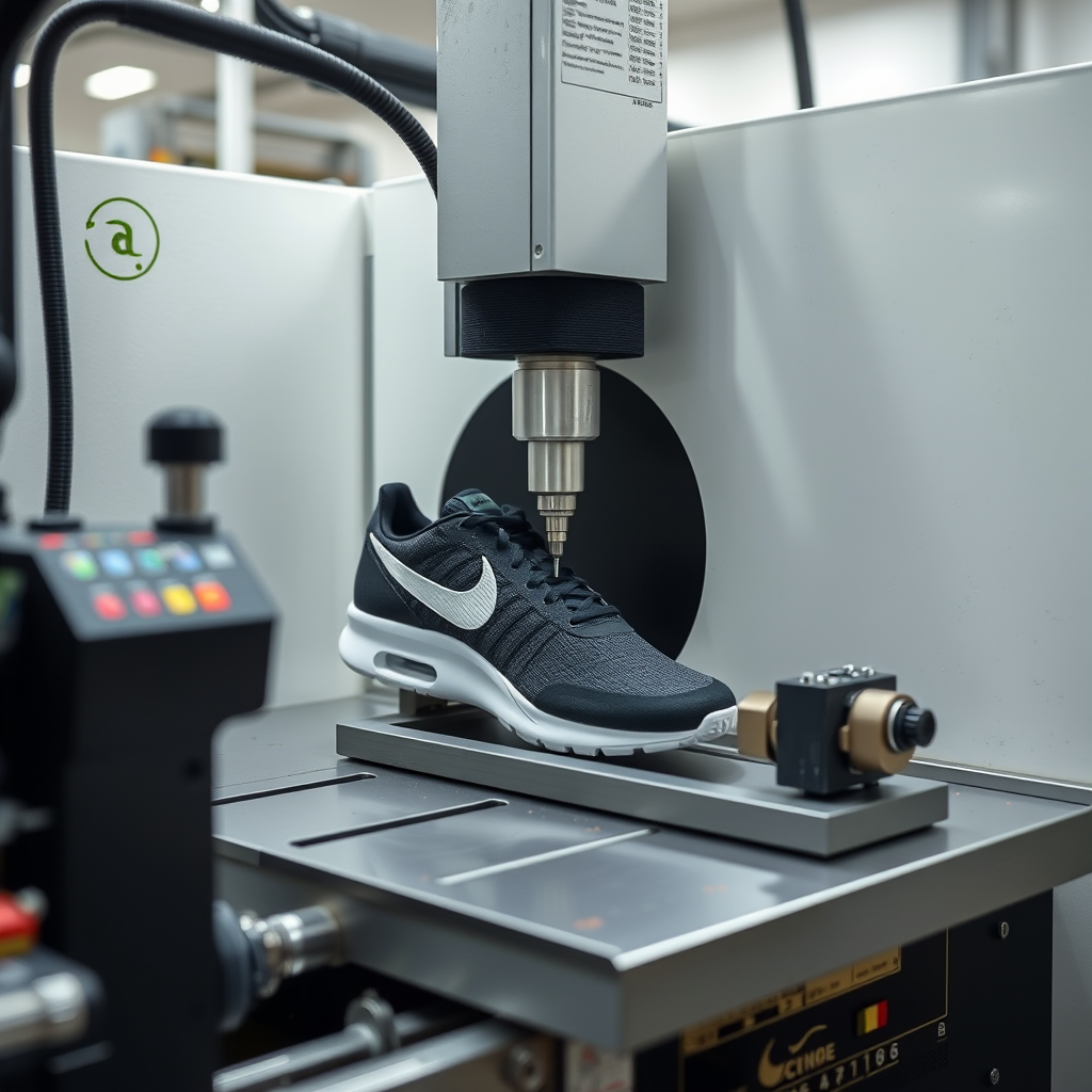 Modern machine cutting tools for making modern Nike shoes. - Image