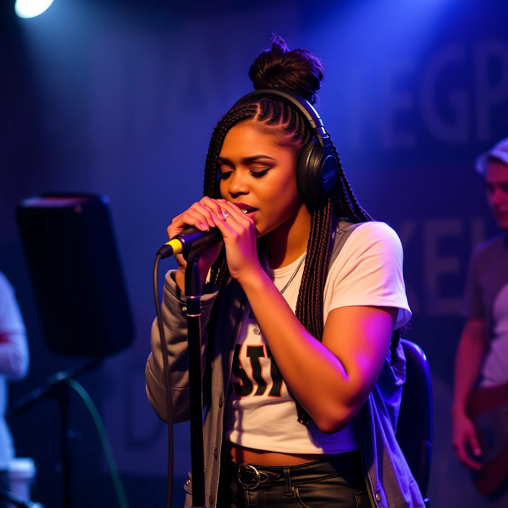 Girl rapping on the beat. - Image