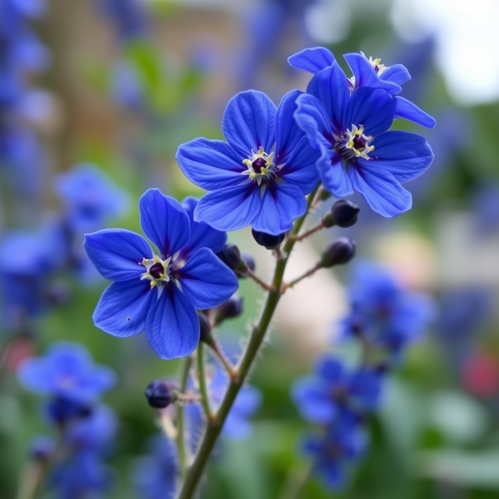 Blue Flowers with Blurred Background - Image