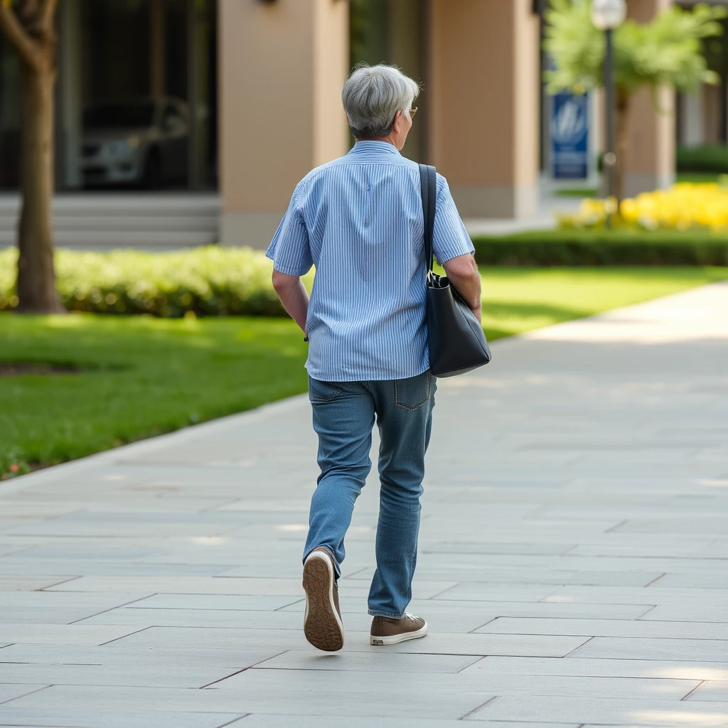 A person walks.