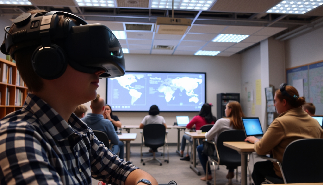 Virtual reality classroom, representing the future of education.