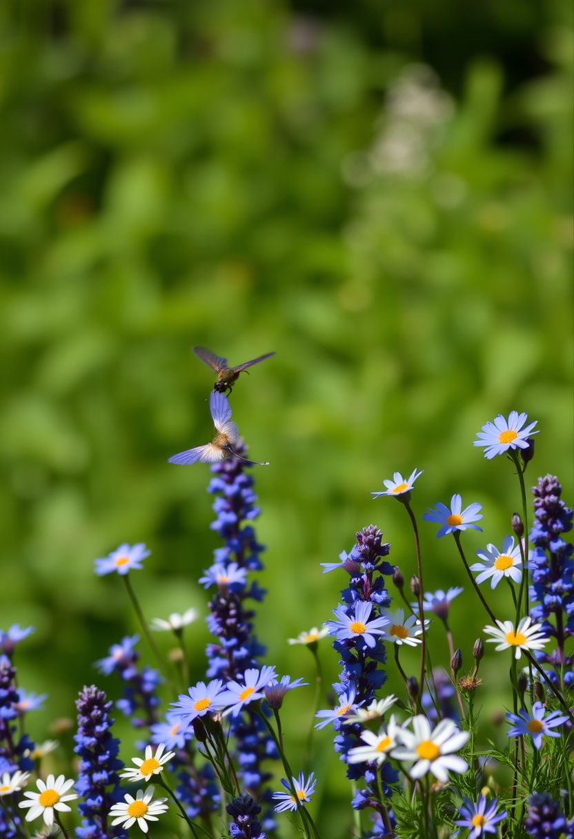 Flying blue flowers border backgrounds blossom nature.