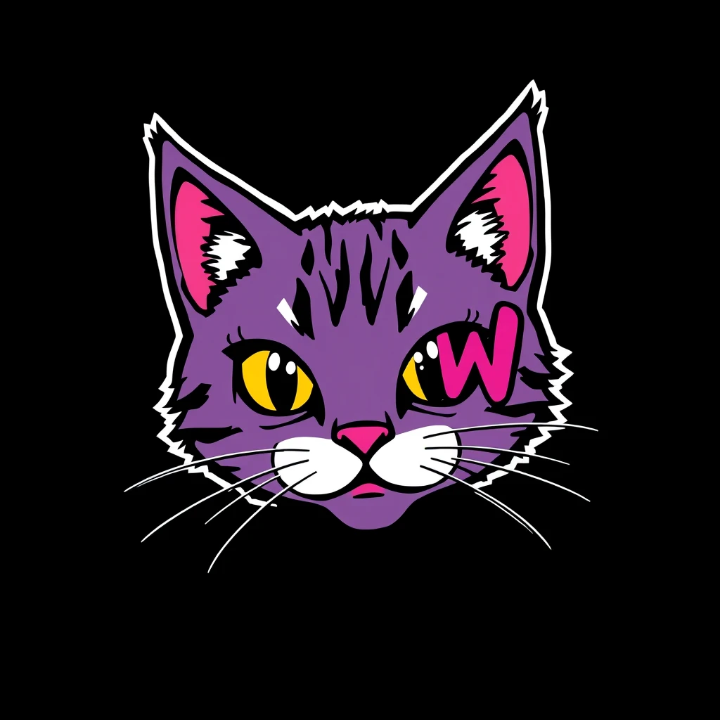 "MEOW", simple, graffiti, solid color, Y2K STYLE art by sullen Powell Peralta, center PNG, black background. - Image