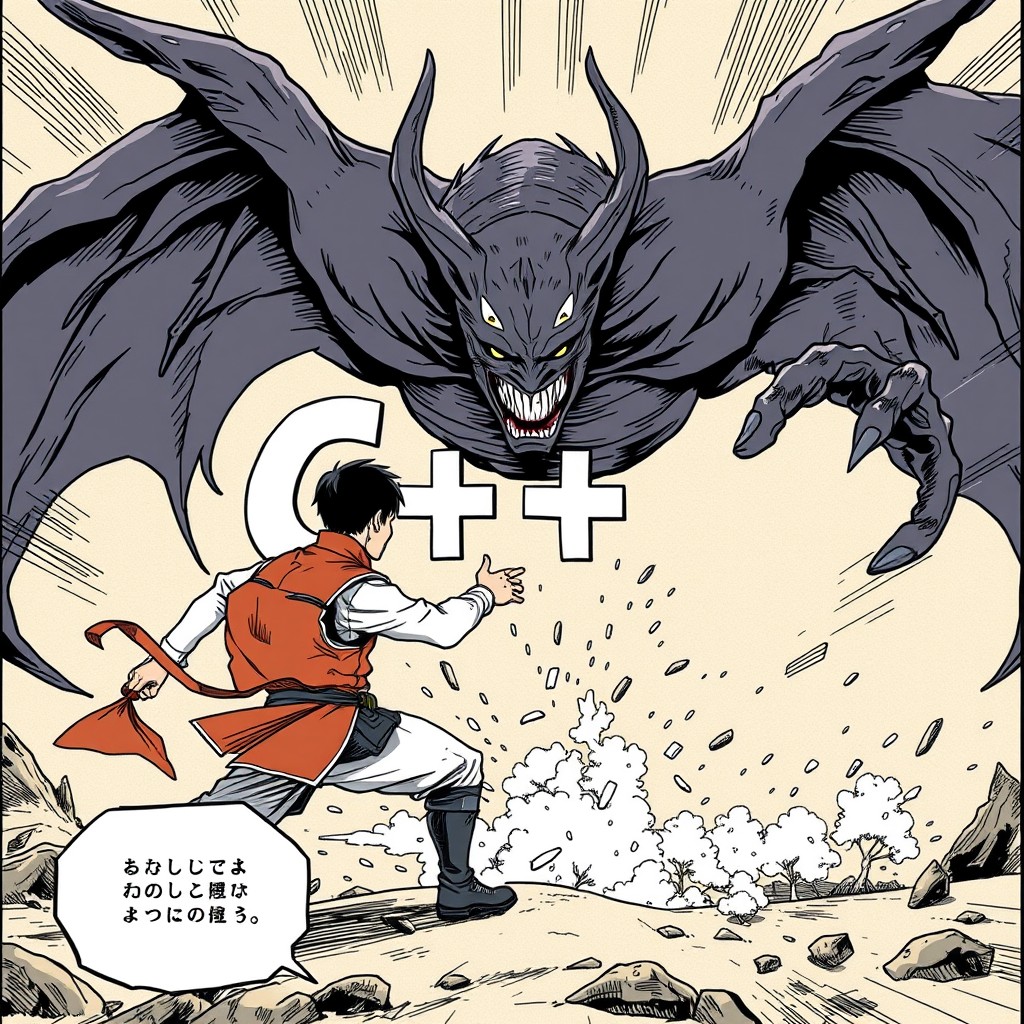 The 'C++ programming language' as the main antagonist in a manga fighting the protagonist 'Rust programming language'.