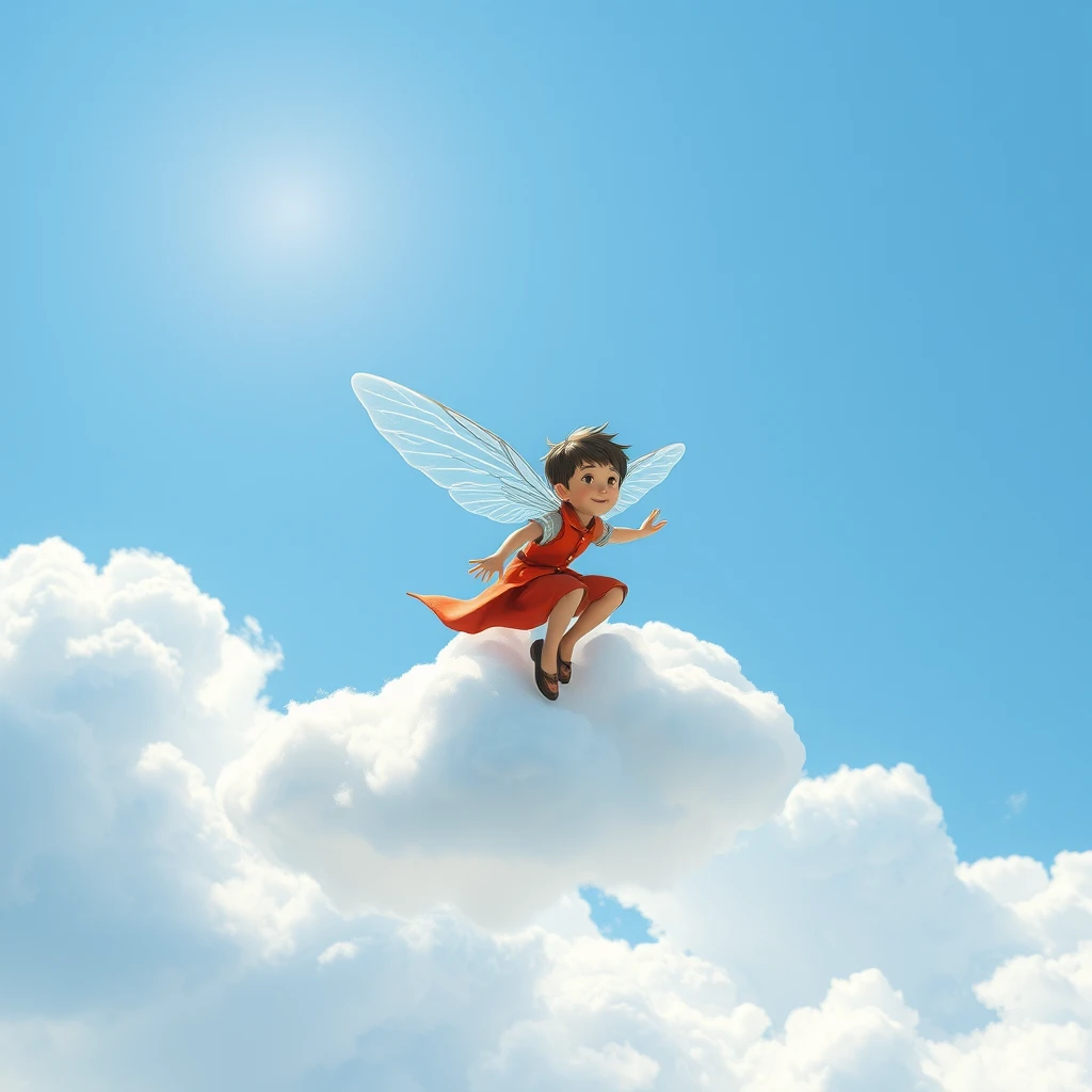 Fly boy in the sky rides a cloud. - Image