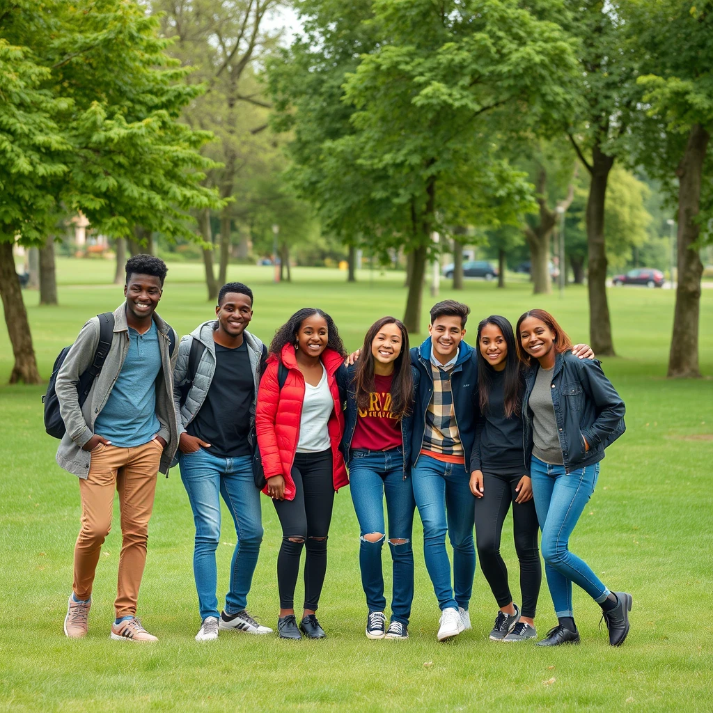 Professional photo of a group of Rwandan youth being happy in a park in Germany. - Image