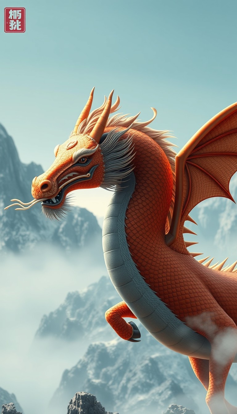 (ultra realistic) an oriental dragon combined with a horse, hairy body, in a Chinese mountain background.