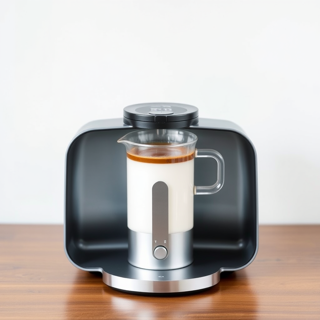 The sleek and smart-looking tabletop is a portable, personalized Indian-type tea-making machine with controls for masala flavor customization and milk proportions, boiling to perfection, making the whole process visible with see-through styling. - Image