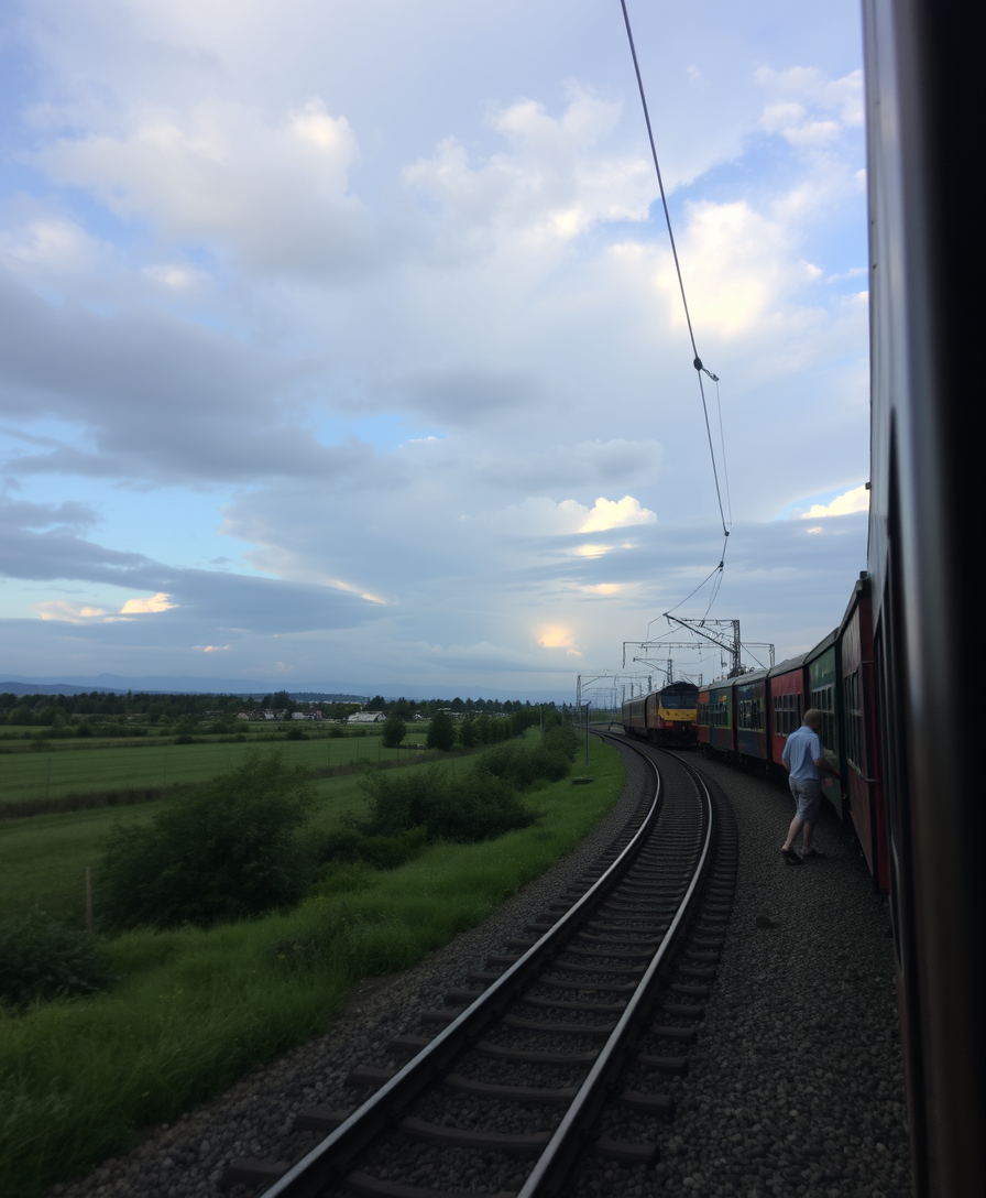 Beautiful view of the tracks and the approaching train.