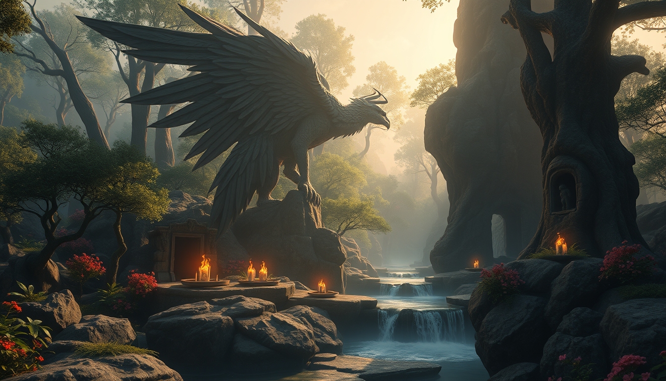 Griffin's Glade: Mythical Sanctuary, 4K hyperrealistic photo