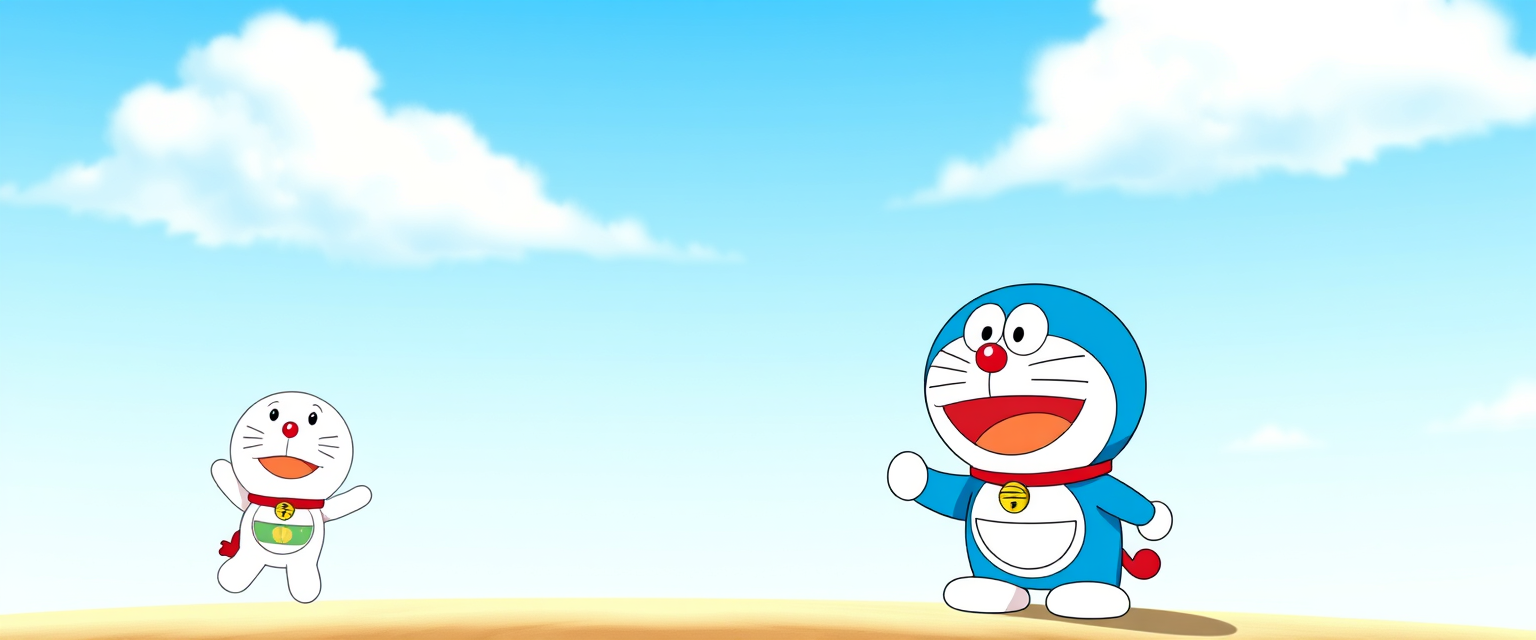 A background for LinkedIn profile, Pixar style, sky blue, Doraemon and his friends.