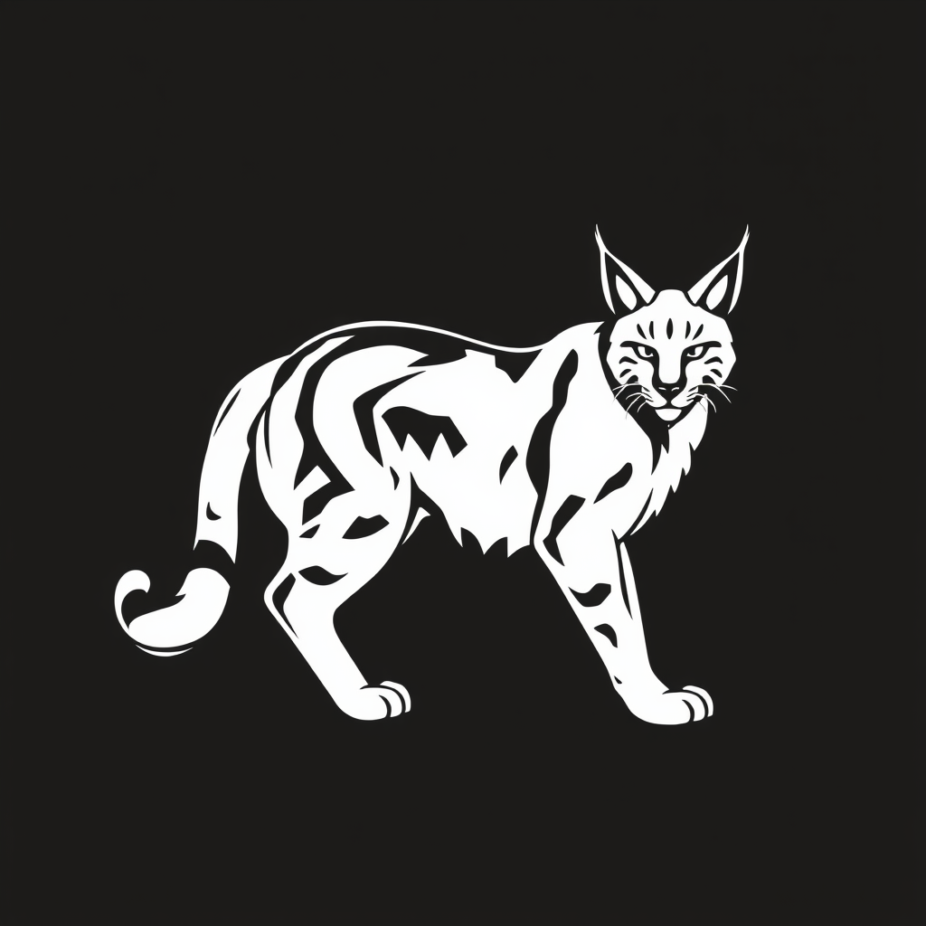 Outline of a Lynx, outline logo, black and white.