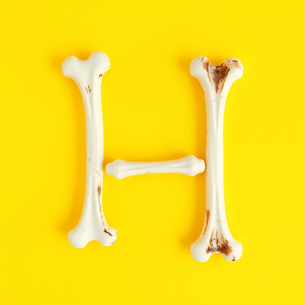 a typo "H" made of bones, yellow background, realistic photograph - Image