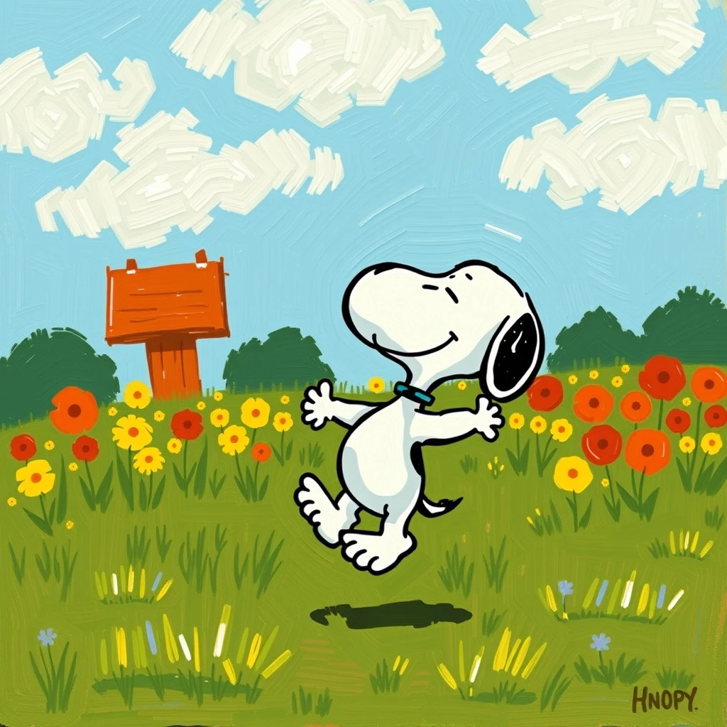 Dancing Snoopy in the style of Impressionism. - Image