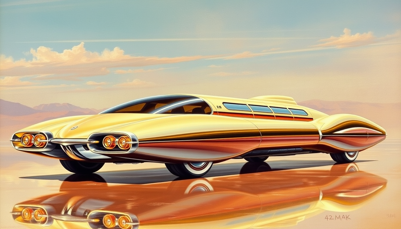 A futuristic exotic limo concept, a painting by Syd Mead, 4k, detailed, circa 1970. - Image