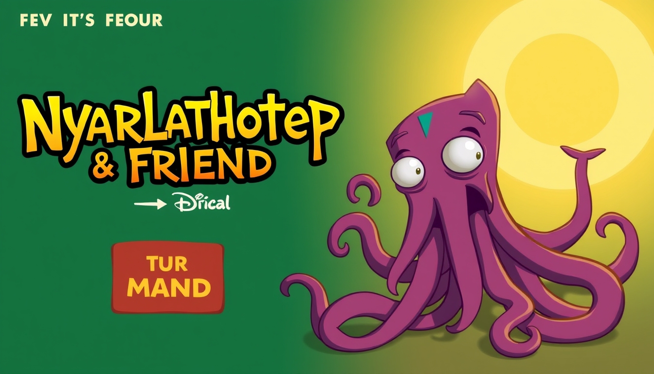 Poster for a TV show for kids called "Nyarlathotep & Friends" about an Egyptian god with tentacles.