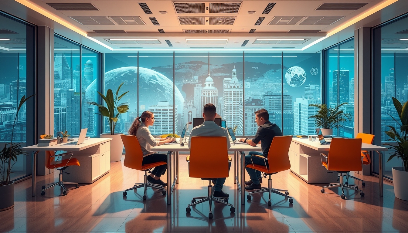 Virtual coworking space, depicting the future of collaboration.