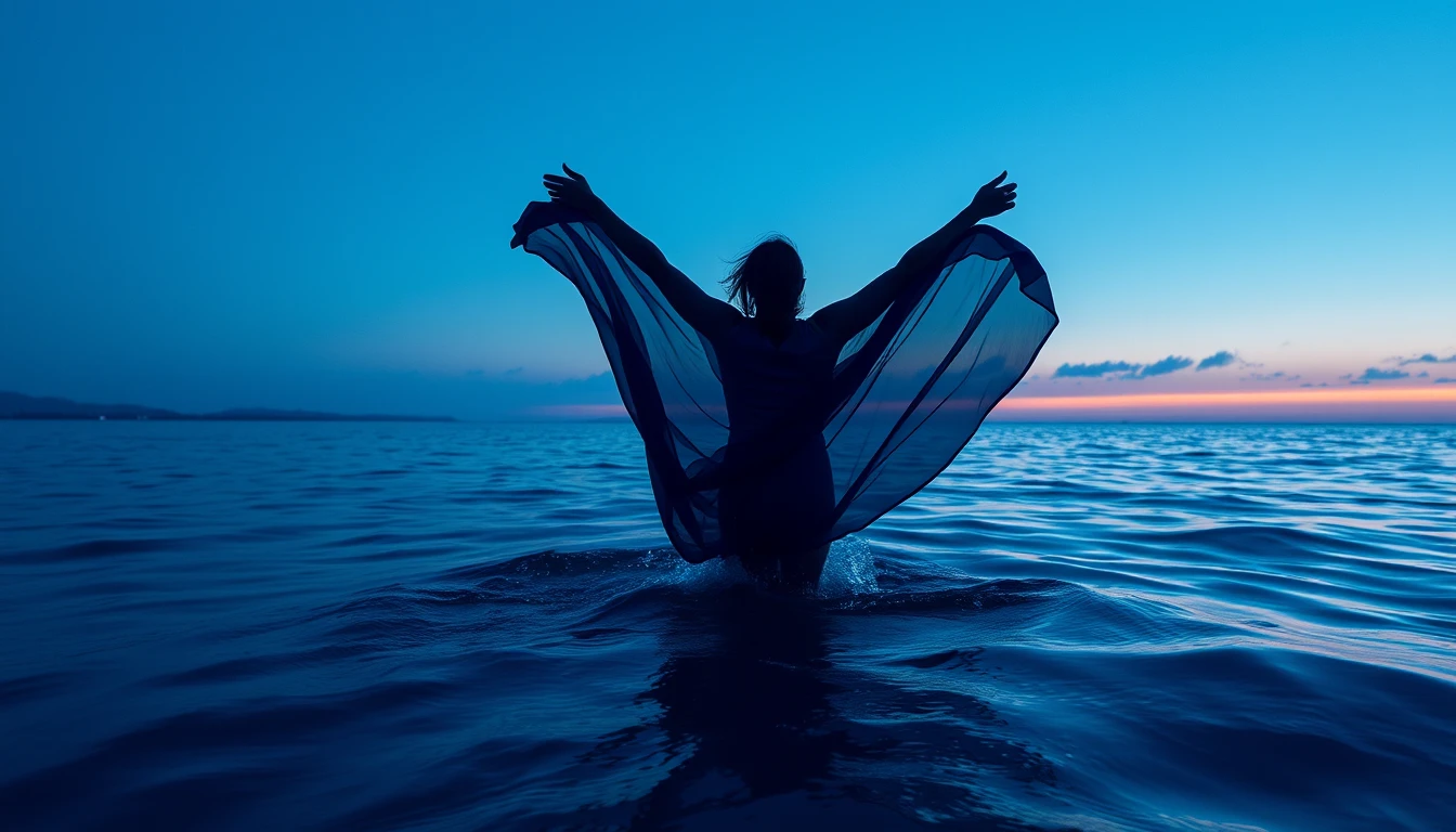 "Freedom in blue, blue theme, photography, sense of atmosphere, sense of luxury."