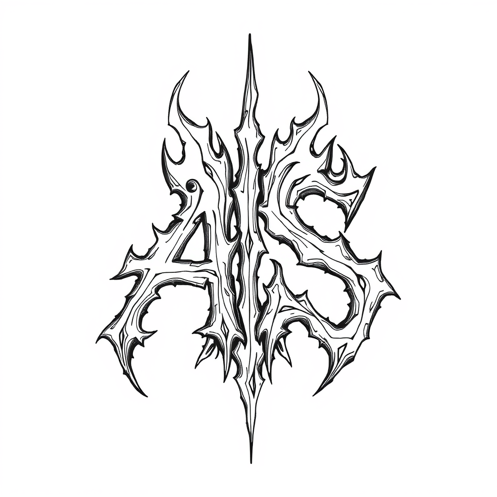 Intricately hand-drawn masculine demonic signature for initials AS, with jagged, flame-like strokes intertwining to form letters.