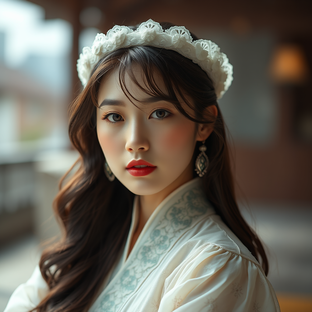 Full-figured Korean beauty, enigmatic exposure, aid-style elegance, high-end artistic photography, nuanced lighting, --ar 3:4 - Image