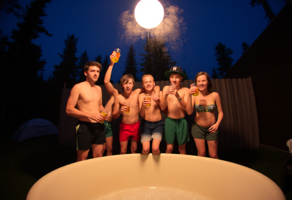 Cheer campers get completely drunk on moonshine while they take their post-activity shower.