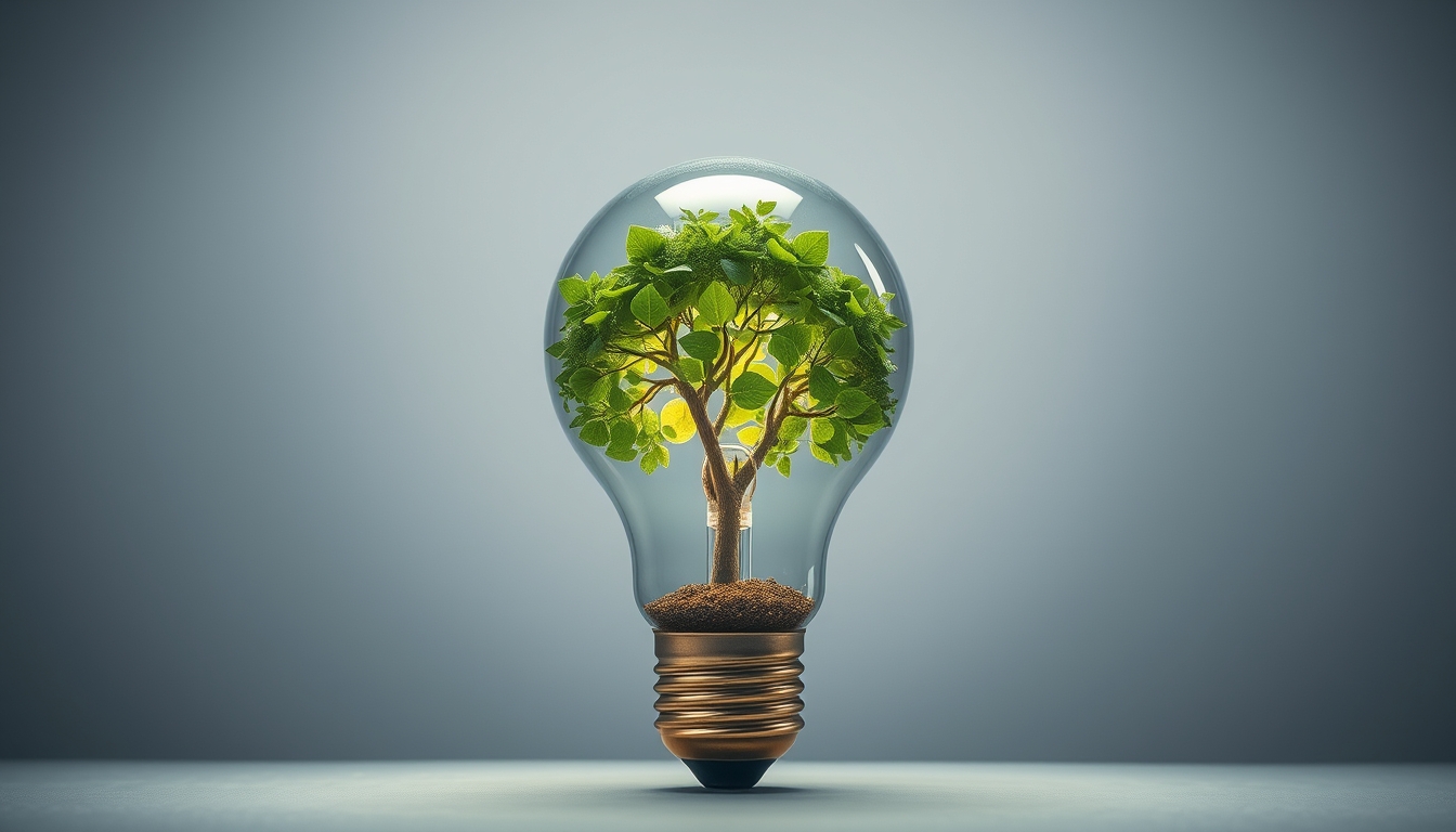 A Tree Inside a Light Bulb as an Emblem of Conservation and Eco-Friendly Technology