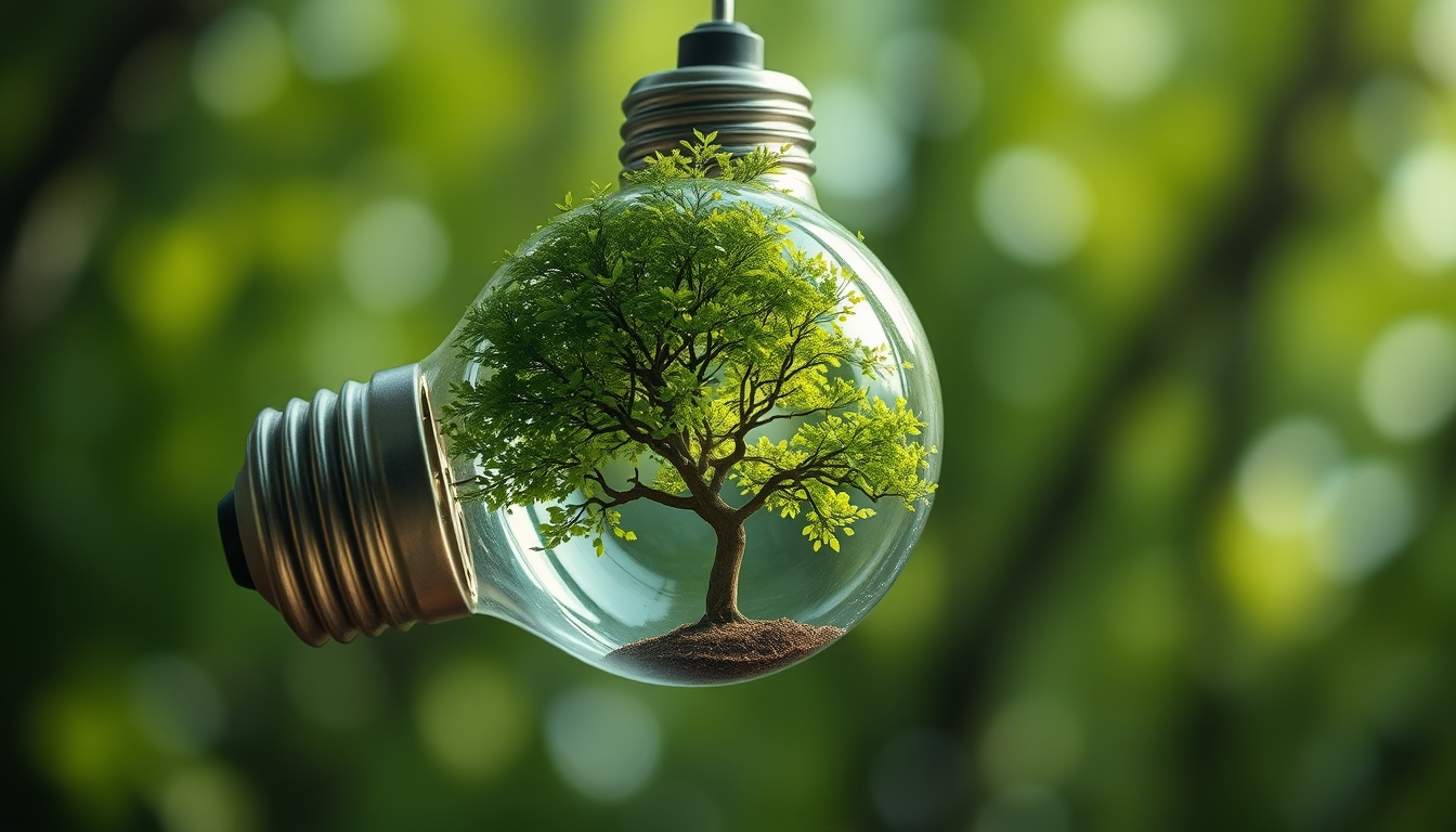 A Tree Inside a Light Bulb as an Emblem of Conservation and Eco-Friendly Technology