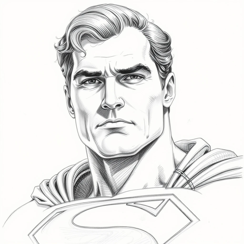 Pencil drawing of Superman, highly detailed.