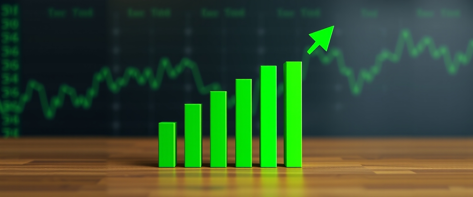 Bar charts with green color going up and down for positive eco-investing stock market or green investment banking charts. - Image