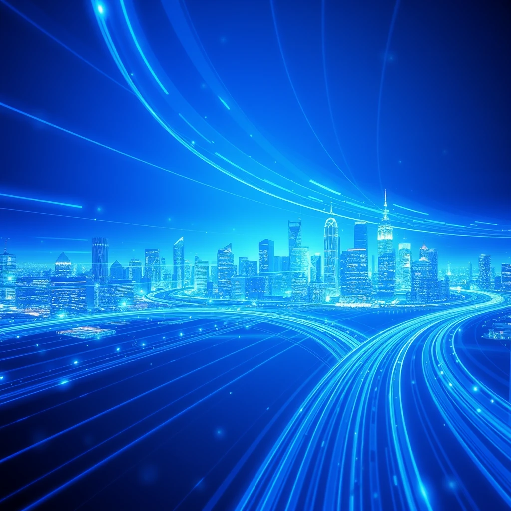 Blue technology background city digital lines background - Image