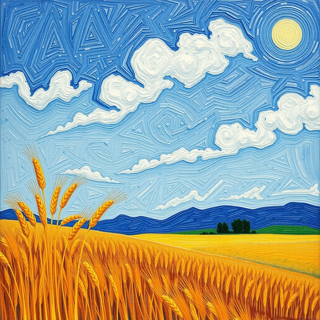 Van Gogh-style wheat field scene