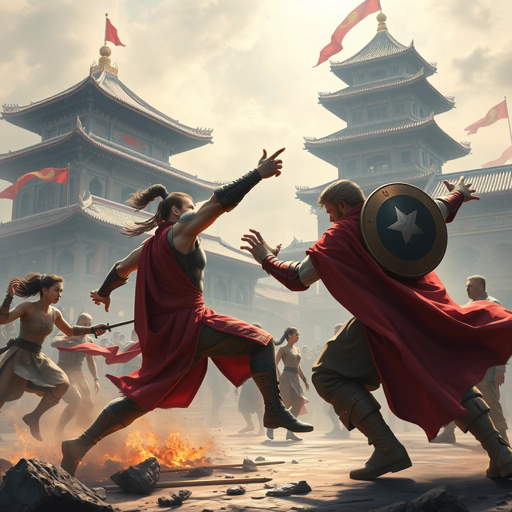 The Avengers fight against Sun Wukong in Beijing, China. - Image